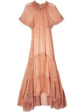 Jonathan Simkhai | Clemmie Chiffon Midi Dress in "Caramel Ditsy Dot"  Size: Med